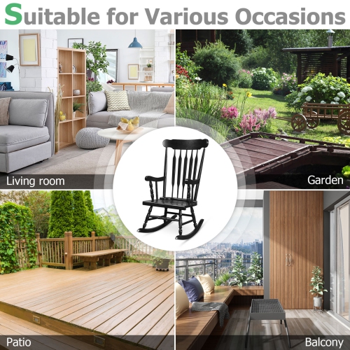 Gymax 2PCS Wooden Rocking Chair Single Rocker Indoor Garden Patio Yard Black