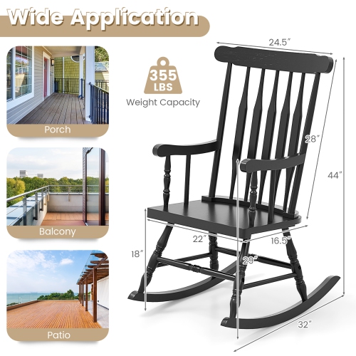 Gymax Wooden Rocking Chair Single Rocker Indoor Garden Patio Yard Black