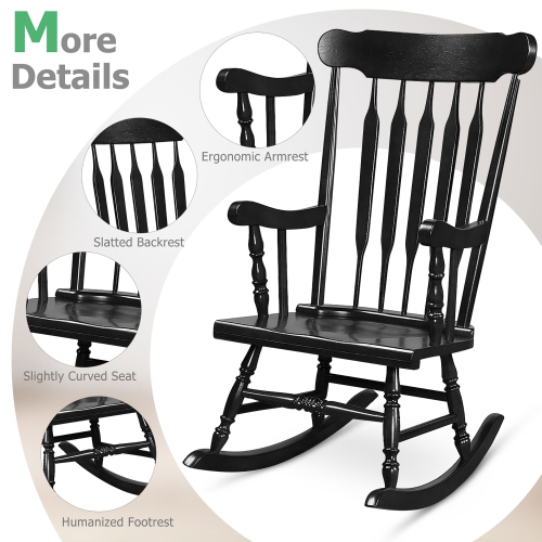 Gymax Wooden Rocking Chair Single Rocker Indoor Garden Patio Yard Black
