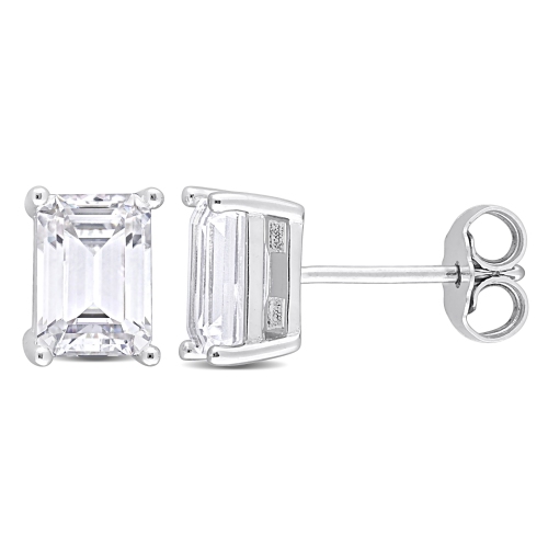 AMOUR  Emerald Cut Created Moissanite Stud Earrings In Sterling In Silver