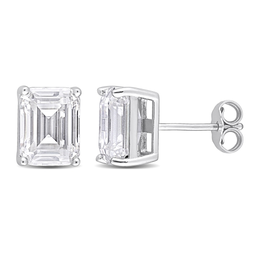 Emerald Cut Created Moissanite Stud Earrings in Sterling Silver