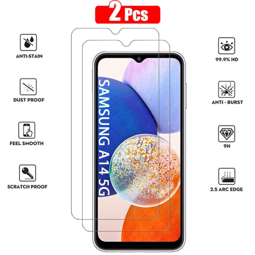 XCRS Verre Trempé, Screen HD Film 9H Anti-Scratch-Case, Haptic Touch Screen Protector pour Samsung Galaxy A14 5G (Lot de 2)