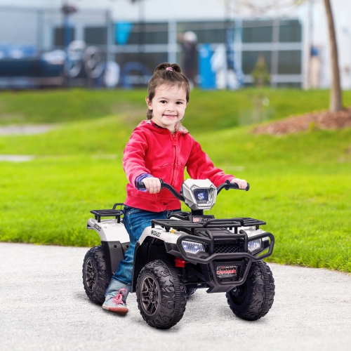 Aosom 12V Kids ATV Quad, 4 Wheeler Battery Powered Electric Vehicle with Music MP3, Headlights, High Low Speed, Treaded Tires, for Boys and Girls