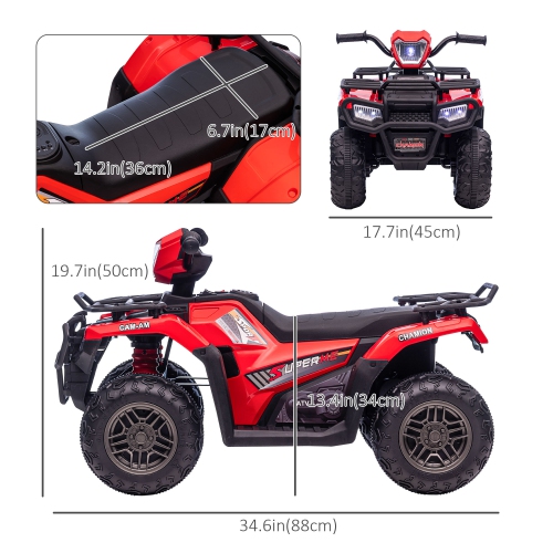 Aosom 12V Kids ATV Quad, 4 Wheeler Battery Powered Electric Vehicle with Music MP3, Headlights, High Low Speed, Treaded Tires, for Boys and Girls