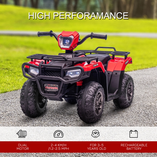 Aosom 12V Kids ATV Quad, 4 Wheeler Battery Powered Electric Vehicle with Music MP3, Headlights, High Low Speed, Treaded Tires, for Boys and Girls