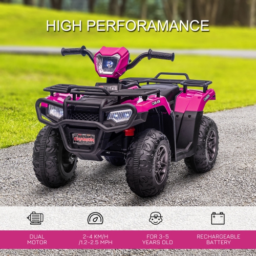 Aosom 12V Kids ATV Quad, 4 Wheeler Battery Powered Electric Vehicle with Music MP3, Headlights, High Low Speed, Treaded Tires, for Boys and Girls
