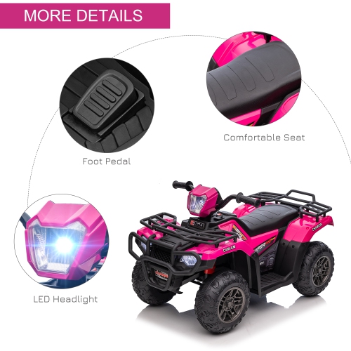 Aosom 12V Kids ATV Quad, 4 Wheeler Battery Powered Electric Vehicle with Music MP3, Headlights, High Low Speed, Treaded Tires, for Boys and Girls