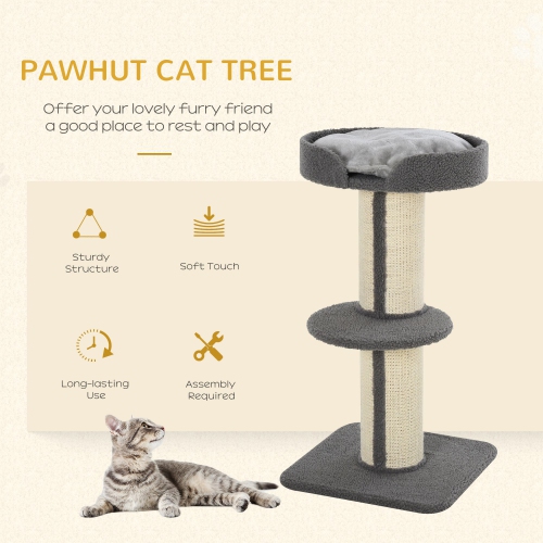 PawHut 36"H Large Cat Scratching Post for Indoor Cats, Bold Cat Tree Multi-Level Kitty Tower with Sisal Mat Scratch Rope, Pet Bed, Removable Cushion,