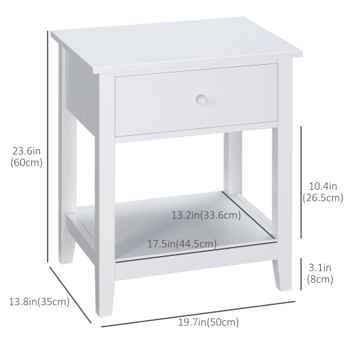 HOMCOM Modern Nightstand, Side Table with Drawer and Storage Shelf, End Table for Living Room, 19.7" x 13.8" x 23.6", White