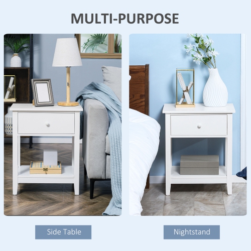 HOMCOM Modern Nightstand, Side Table with Drawer and Storage Shelf, End Table for Living Room, 19.7" x 13.8" x 23.6", White