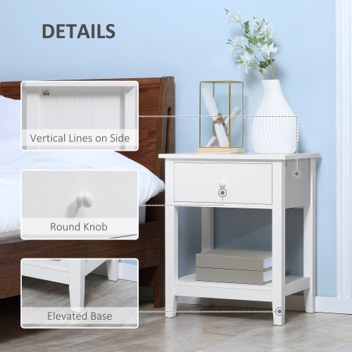 HOMCOM Modern Nightstand, Side Table with Drawer and Storage Shelf, End Table for Living Room, 19.7" x 13.8" x 23.6", White