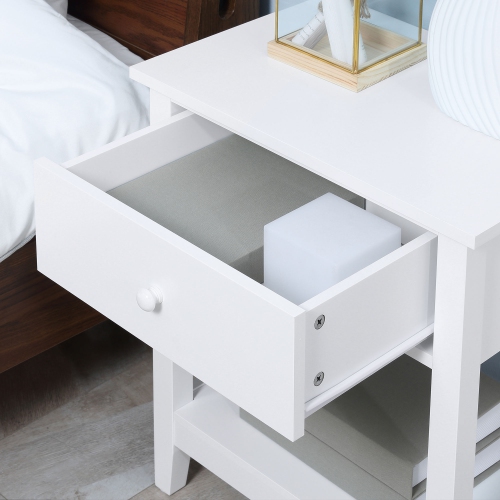HOMCOM Modern Nightstand, Side Table with Drawer and Storage Shelf, End Table for Living Room, 19.7" x 13.8" x 23.6", White