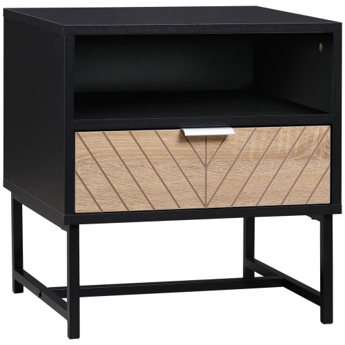 HOMCOM – Table de chevet moderne avec tiroir et tablette de rangement, table de chevet avec base en métal, table de bout de canapé pour chambre à cou