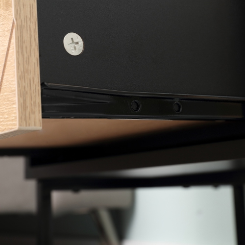 HOMCOM Modern Bedside Table with Drawer and Storage Shelf, Nightstand with Metal Base, Sofa End Table for Bedroom, Black and Oak