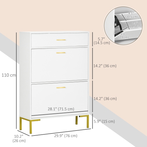 HOMCOM – Armoire à chaussures moderne avec 2 portes rabattables, tiroir et tablette réglable, 12 paires d’armoires de rangement pour chaussures pour