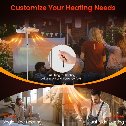 Gymax 1500W Standing Electric Heater w/ Double-sided Heating Infrared Patio Heater
