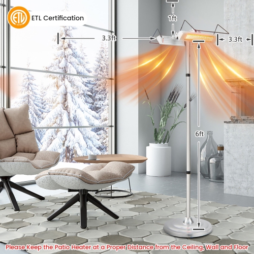 Gymax 1500W Standing Electric Heater w/ Double-sided Heating Infrared Patio Heater