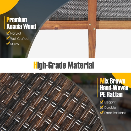 Gymax 2PCS Patio Lounge Chair Adjustable Recliner Chair Acacia Wood Frame Folding Table Set