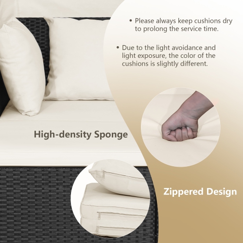 Gymax Patio Hand-Woven PE Wicker Daybed Outdoor Loveseat Sofa Set w/ Off White Cushions