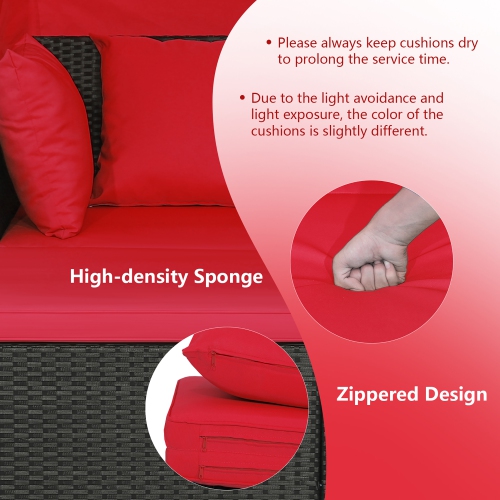 Gymax Patio Hand-Woven PE Wicker Daybed Outdoor Loveseat Sofa Set w/ Red Cushions