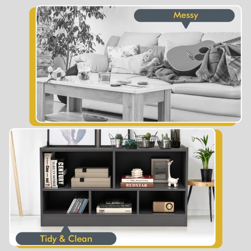 Gymax Kids 5-Cube Storage Cabinet 2-Shelf Wood Bookcase Organizer Grey