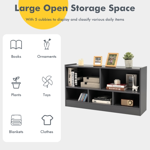 Gymax Kids 5-Cube Storage Cabinet 2-Shelf Wood Bookcase Organizer Grey