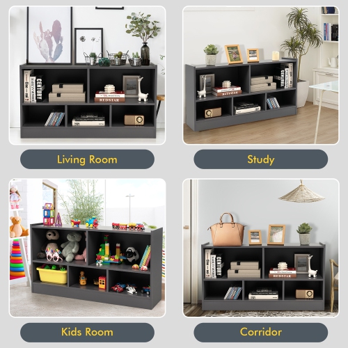Gymax Kids 5-Cube Storage Cabinet 2-Shelf Wood Bookcase Organizer Grey