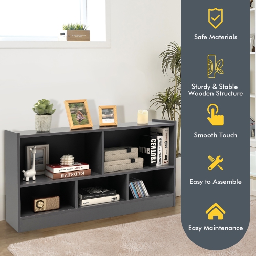 Gymax Kids 5-Cube Storage Cabinet 2-Shelf Wood Bookcase Organizer Grey