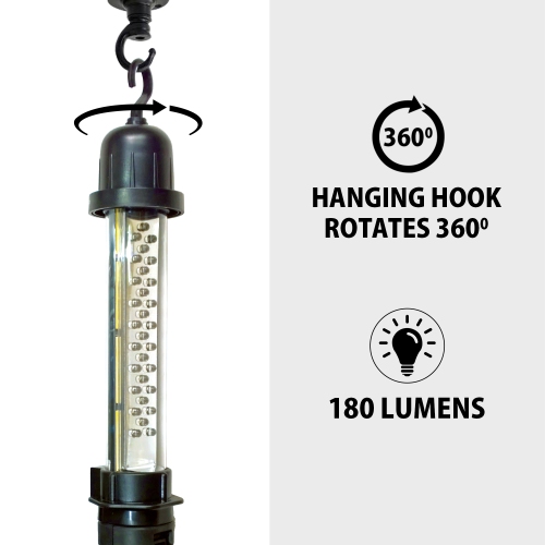 Koolatron 12V Portable Hanging LED Work Light w/ 10 Ft Cord, Black, Handsfree Lantern, Weatherproof Flood Light, Camping, Jobsite, Emergency