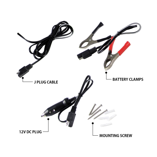 Koolatron 12V Solar Trickle Charger 7.5W, for Vehicle Battery, 400 mAh Max Output, Weatherproof Car Battery Charger with Battery Clamp and J-Plug