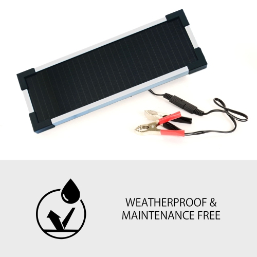 Koolatron 12V Solar Trickle Charger 1.9W, for Vehicle Battery, 115 mAh Max Output, Weatherproof Car Battery Charger with Battery Clamp and J-Plug