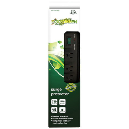 GO GREEN  Go Gg-17636Bk 7 Outlet Surge Protector 1200 Joules