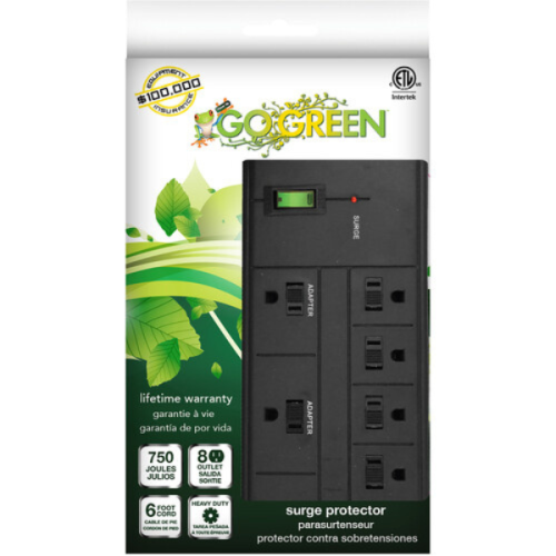 GO GREEN  Go Gg-18316Bk 8-Outlet Surge Protector