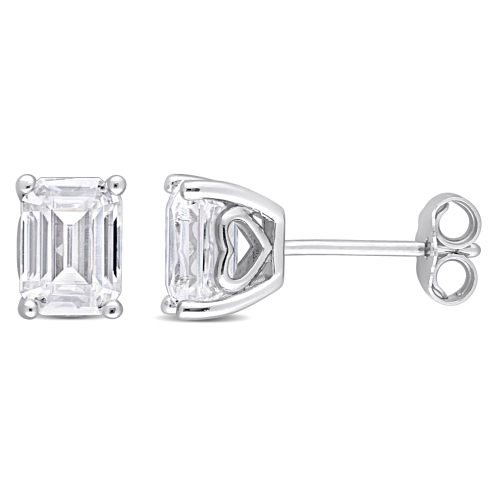AMOUR  Emerald Cut Created Moissanite Stud Earrings In Silver