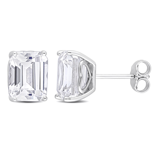 AMOUR  Octagon Created Sapphire Earrings Silver In White
