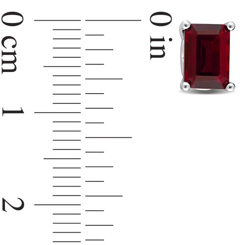 Amour Emerald Cut Garnet Stud Earrings Silver