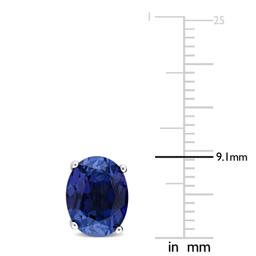 Amour Oval Created Blue Sapphire Stud Earrings Silver