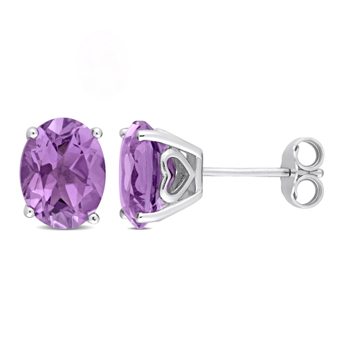 Amour Oval Amethyst Stud Earrings Silver
