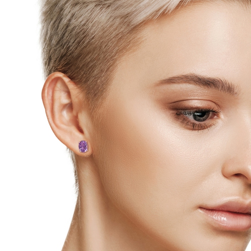 Amour Oval Amethyst Stud Earrings Silver