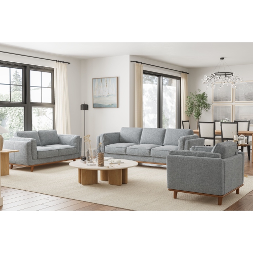 Valencia – sofa moderne en tissu à un siège avec base en bois Artisan, gris