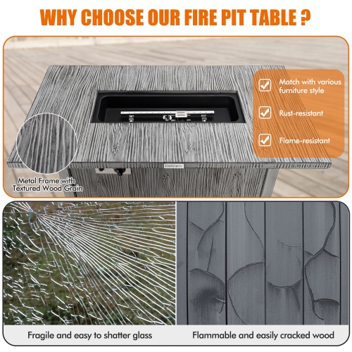 Costway 43-inch Propane Gas Fire Pit Table Wood-like Metal Fire Table withProtective Cover