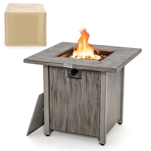 Costway 28" Patio Square Fire Pit Table 40,000 BTU Propane Gas Table with Lid & Lava Rocks