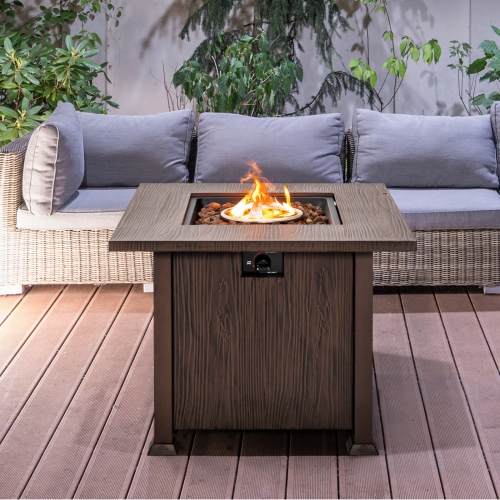 Costway 32" Patio Square Fire Pit Table 50,000 BTU Propane Gas Table with Lid & Lava Rocks