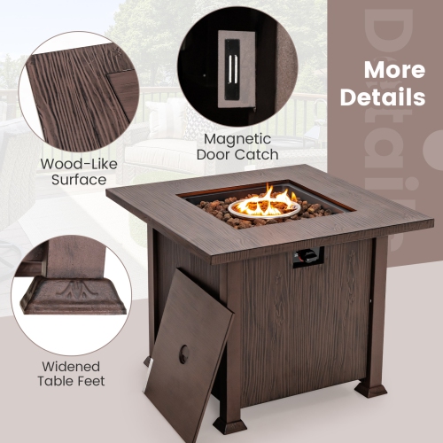 Costway 32" Patio Square Fire Pit Table 50,000 BTU Propane Gas Table with Lid & Lava Rocks