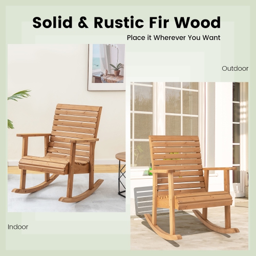 Costway Patio Wooden Rocking Chair High Back Fir Wood Armchair Natural Garden Yard