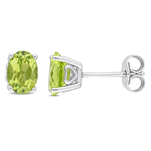 AMOUR  Oval Peridot Stud Earrings In Silver
