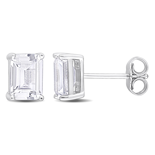 Image 1 of 5.. Amour Octagon Created White Sapphire Stud Earrings Sterling Silver