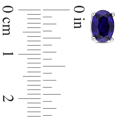 Amour Oval Created Blue Sapphire Stud Earrings Silver