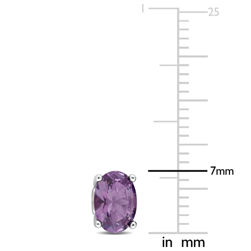 Amour Oval Simulated Alexandrite Stud Earrings with Heart Design Stud Earrings Silver