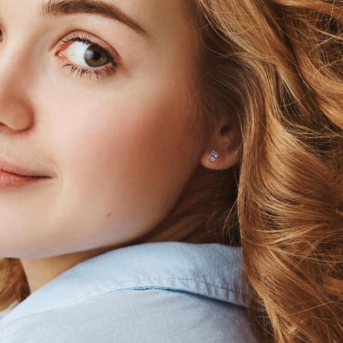 Amour Oval Simulated Alexandrite Stud Earrings with Heart Design Stud Earrings Silver